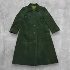 ベロア調 ロングコート グリーン クラシカル シンプル 昭和レトロ 古着のサムネイル