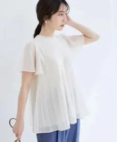 VIS★ シフォンバックリボンブプリーツブラウス