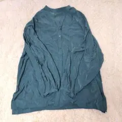 Elura　エルーラ　シャツワンピース　長袖　スタンドカラー　Lサイズ　青緑