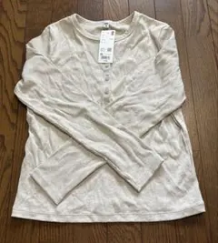 UNIQLO リブヘンリーネックT 長袖 ナチュラル XL