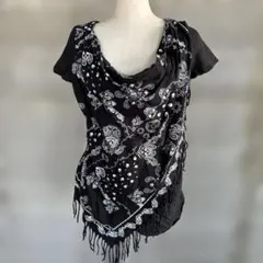 バンダナ柄 半袖Tシャツ 黒