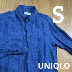 セール！ユニクロ メンズ プレミアムリネンシャツ 長袖 S ブルー 404406