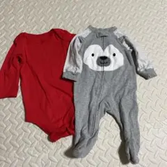 赤いロンパース 6-9ヶ月 クマの顔ロンパース 0-3ヶ月 2点セット