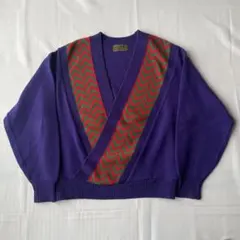 希少 個性的 パープル ニット セーター 短丈 レトロ 古着