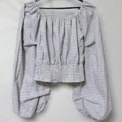 GRL ボリュームスリーブチェックショートブラウス Mサイズ