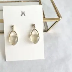 （No.885）ストーンフープピアス/クリア グレー リング シンプル