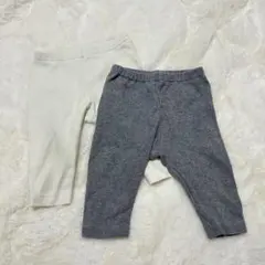 リブ編み グレー ホワイト パンツ 2点セット
