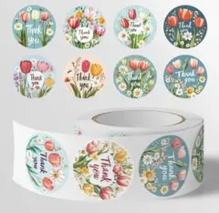 【新品・未使用】 Thank you フラワーロールシール 500枚