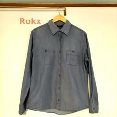 Rokx デニム風ボタンアップシャツ Lサイズ