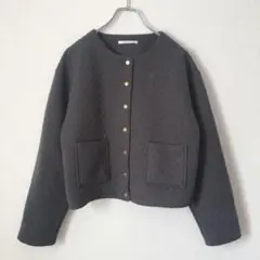 キルティング　アウター　綺麗め　カジュアル　おしゃれ　上品　可愛い　長袖　グレー