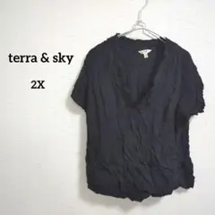 海外古着 1点物 terra & sky ブラック 半袖シャツ 2X