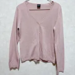 COMME CA ISM カーディガン ピンク Vネック 薄手 レディース L