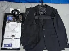 【LL-3L/AB7～BB7】ブラック ダブルブレスト メンズスーツ 9点セット