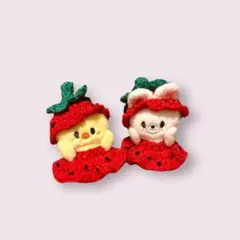 〔著名発送〕ぬい服　いちごのセット　着せ替え　ハンドメイド　編み物　skzo