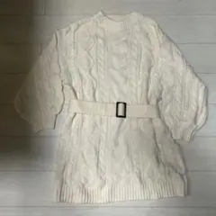 INGNI アイボリー ケーブル編み ニット 膝丈ワンピース　ベルト付き