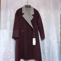 ワインレッド グレー襟 ダブルブレストコート　7号