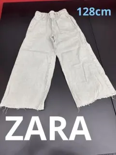 グリーンがかったグレー フリンジ裾 ワイドパンツ サイズ8 128cm ZARA
