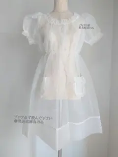 新品 katie オーガンジー ワンピース　ホワイト ドレス　半袖　パフ　袖