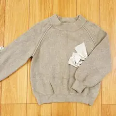 【auief】リボン付きグレー長袖ニット