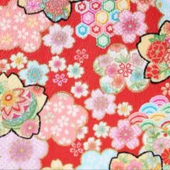 ちりめん調エンボス金彩プリント【和柄　生地　】