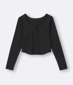 コットンブレンドリブクロップドヘンリーT