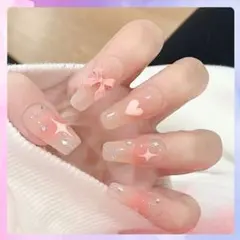 ネイルチップ 春先取り 清楚ホワイトの可愛い 上品ハート リボン