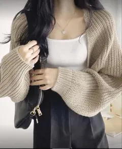 【DAZY】ベージュ ニットカーディガン バルーンスリーブ