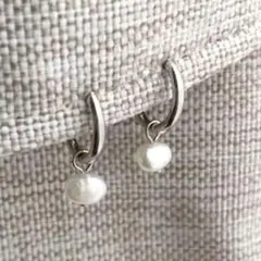 一粒　淡水パール　フープイヤリング　シルバカラー