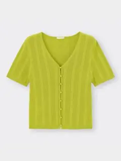 リブコンパクトカーディガン(半袖) GU グリーン