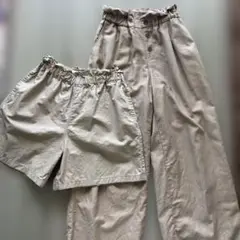 2点セット　150 ベージュ ハーフパンツ ワイドパンツ　リネンブレンド　GU