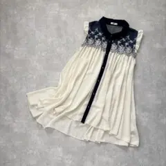 axes femme チュニックブラウスM 刺繍フリル シフォンアクシーズファム