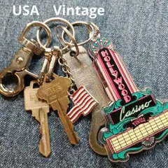 K642　USAヴィンテージ　アドバタイジングキーホルダー＆オールドキーセット