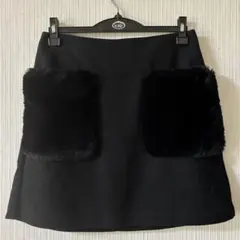 フェイクファーポケット付き黒ミニスカート L