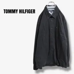 mt22726 90s トミーヒルフィガー　ボタンダウンシャツ　刺繍ロゴ　黒