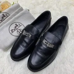 美品♡エルメスレザー ローファー H型金具付き ヒール付きローファー H金具 レザー ブラウン レディース #34 1/2