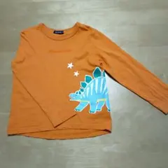 Moujonjon オレンジ 恐竜プリント 長袖カットソー