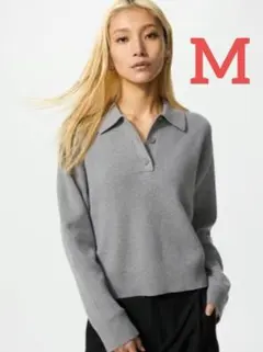 新品 ユニクロ / スムースコットンポロセーター（GRAY・Mサイズ）