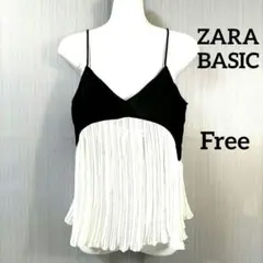 ZARA BASIC✨プリーツデザイン キャミソール 黒白 Freeのサムネイル