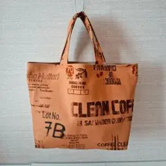 トートバッグ　コーヒー柄　麻袋風　ハンドメイド
