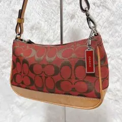 COACH アクセサリーポーチ シグネチャー 赤 レッド - メルカリ