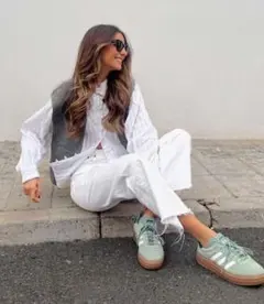 美品★adidas ガゼル ボールド Silver Green Gum 25