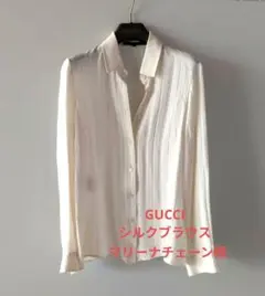 GUCCI グッチ シルクブラウス マリーナチェーン柄 ロゴ ボタン アイボリーのサムネイル
