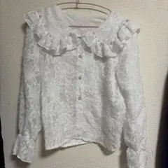 ホワイト レース フリルシャツ 長袖　薄手