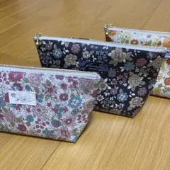 花柄布製ポーチ 3点セット （ラミネート生地）