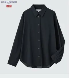 ユニクロ/UNIQLO シアーコットンリラックスシャツ ブラック長袖　L