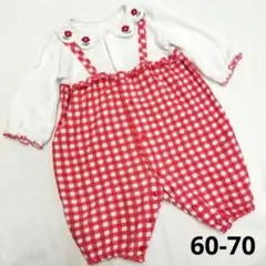 西松屋　女の子ベビー　ロンパース　花　ギンガムチェック　赤　可愛い　襟