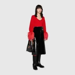 GUCCI グッチ ビニール調 ベルト付きブラックロングスカート 40のサムネイル