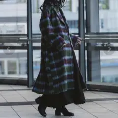 HARE 緑と紫のチェック柄ロングコート