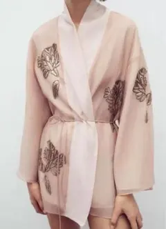 ZARA 刺繍入りカーディガン XS-S ピンク