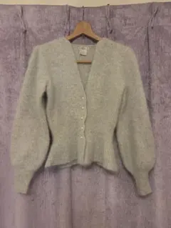 ライトグレー モヘア混紡 カーディガン